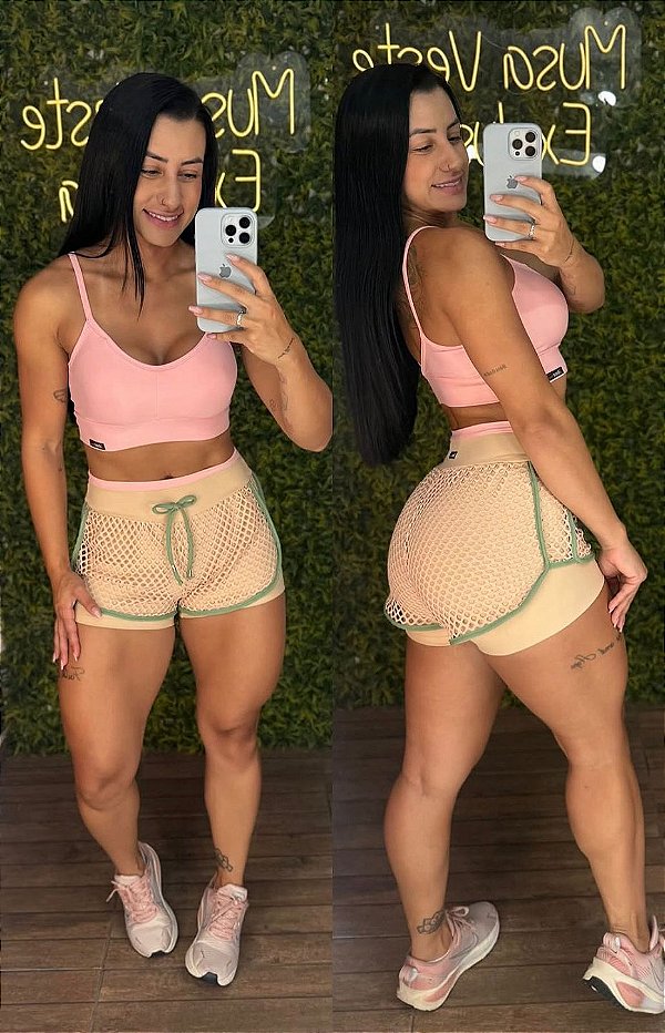 Conjunto Curto Tradicional Shorts Duplo Rosa/Nude - Tamanho único