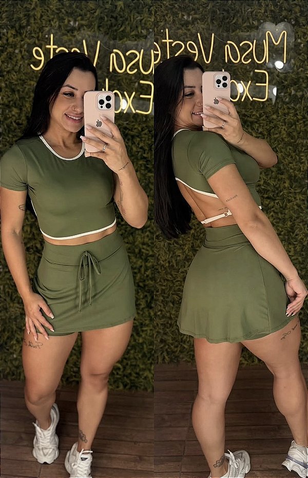 Conjunto Shorts Saia Mary Verde -Tamanho único 38 a 42