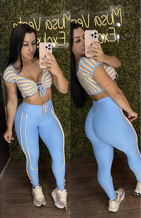 Conjunto Semi Empina Azul/ Arco Iris- Tamanho único 38 a 42