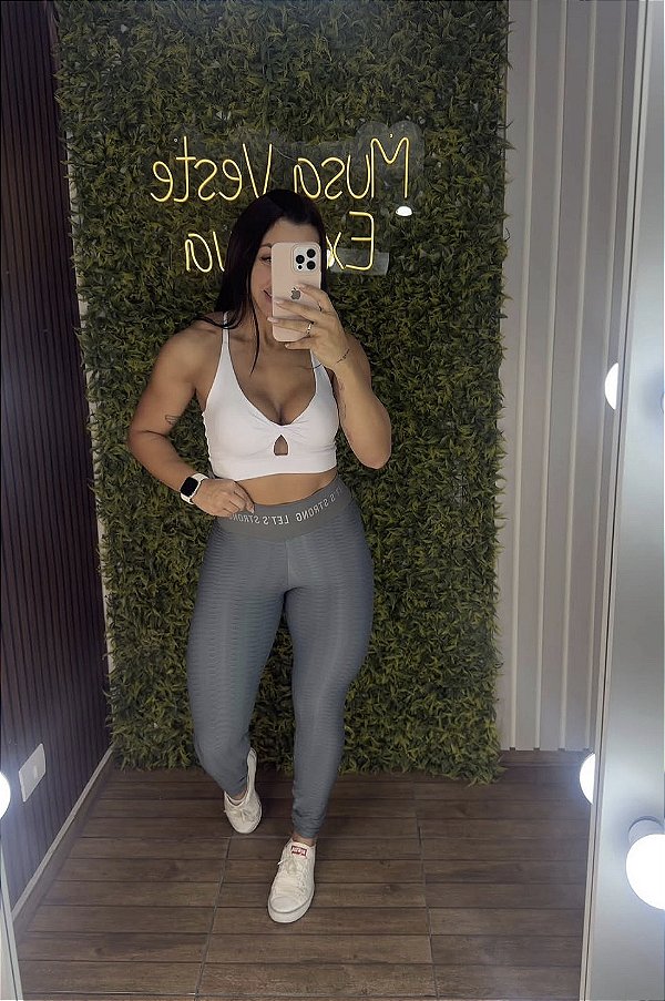 Legging Semi Empina Brocado Cinza -Tamanho único 38 a 42