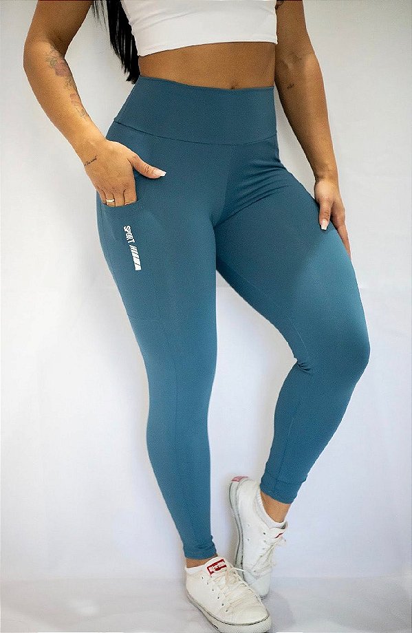 Legging Tradicional Azul Petróleo Bolsinho - M/G 38 a 42