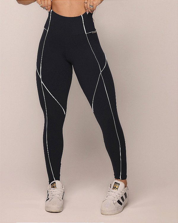 Legging Empina Harmony Preta/Branco - Tamanho único 38 a 42