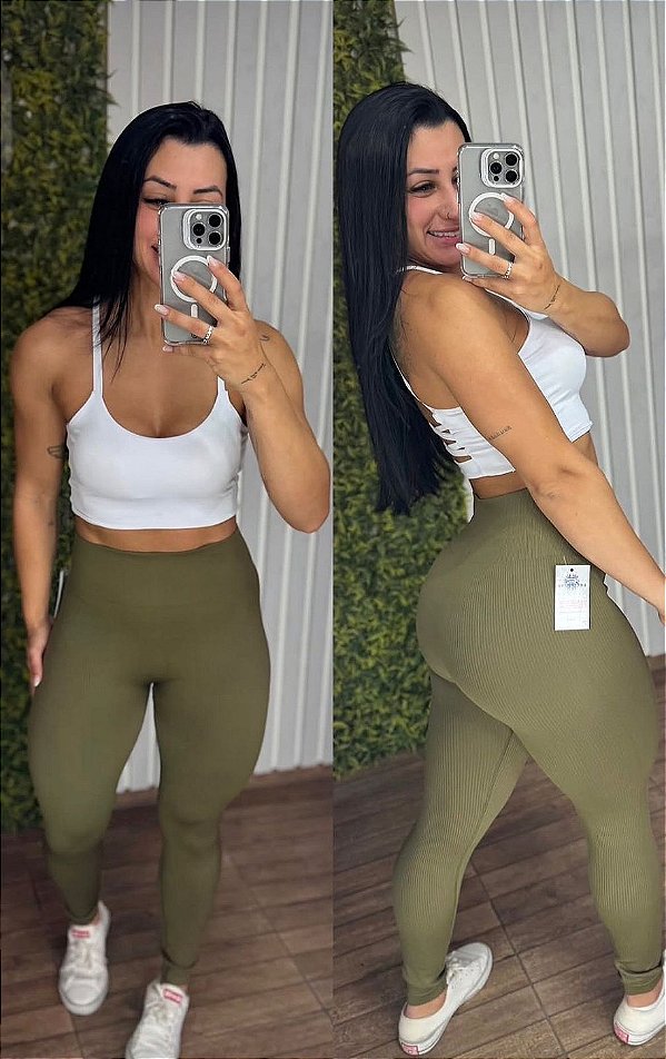 Legging Tradicional Canelada Verde Musgo - Tamanho único 38 a 42