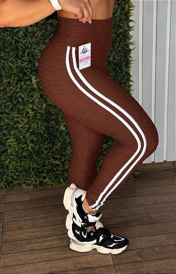 Legging Tradicional Brocada Marrom - Tamanho único 36 a 42