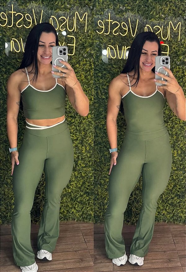 Conjunto Flare Tradicional Eliza com Blusinha -Verde -Tamanho único 38 a 42