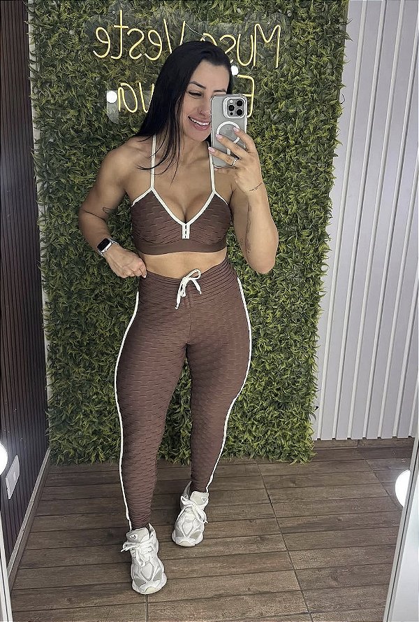 Conjunto Semi Empina Brocado Marrom -Tamanho único 38 a 42