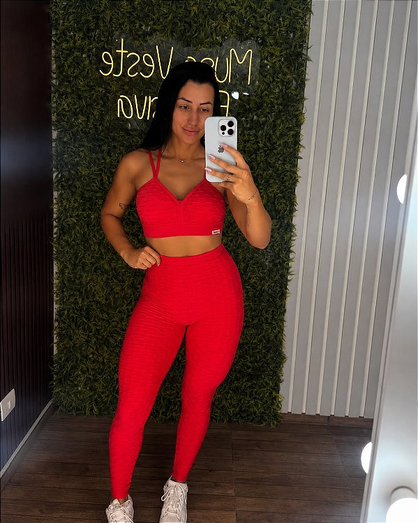 Conjunto Semi Empina Brocado Vermelho- Tamanho único 38 a 42/44