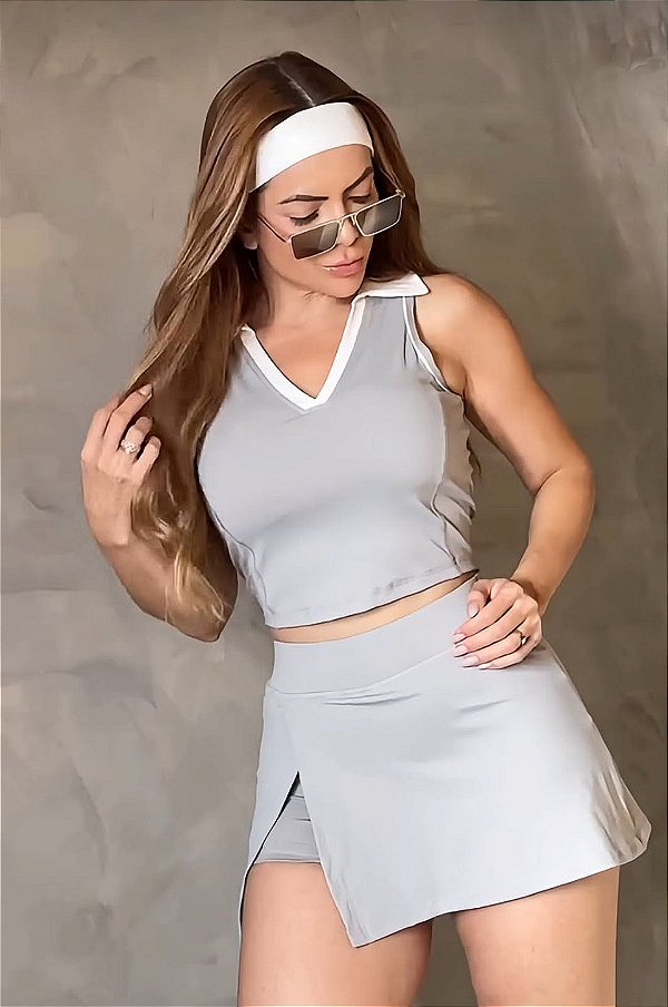 Conjunto Shorts Saia Cinza Polo- P