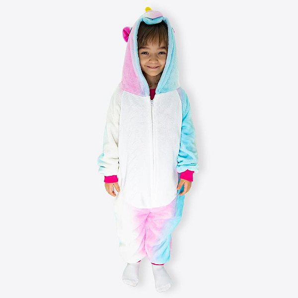 MACACÃO KIGURUMI UNICÓRNIO COLORIDO-  DE 3 A 4 ANOS