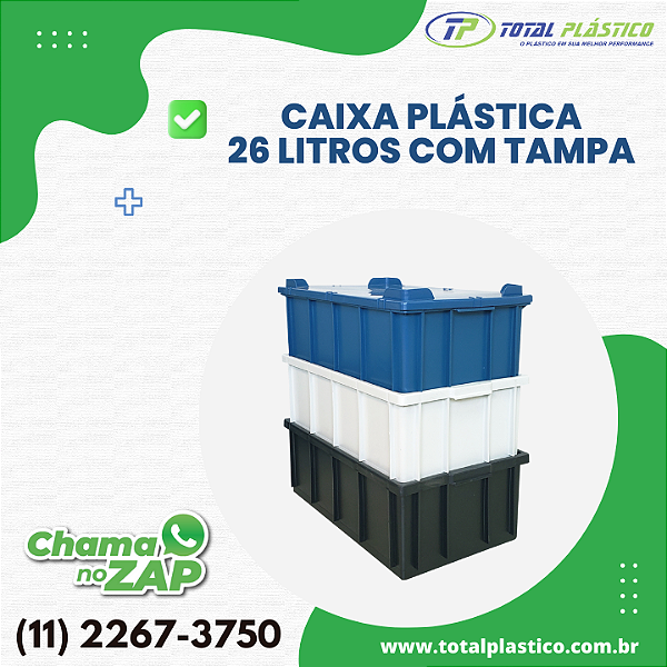 CAIXA PLÁSTICA FECHADA COM TAMPA 26 LITROS