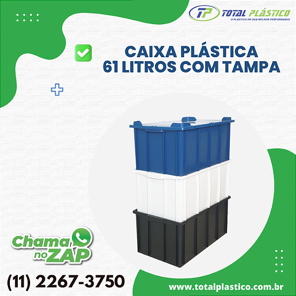 CAIXA PLÁSTICA FECHADA COM TAMPA 61 LITROS