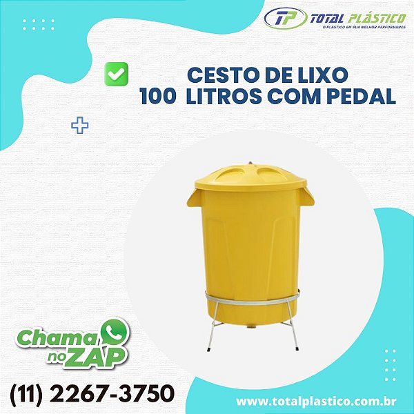CESTO DE LIXO REDONDO COM PEDAL 100 LITROS