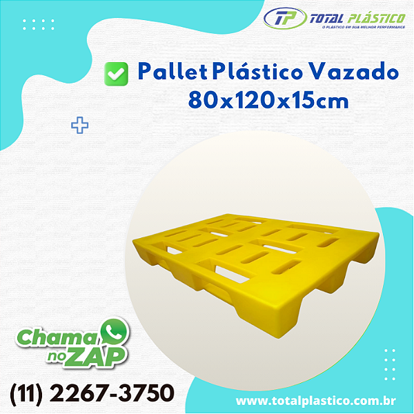 Pallet de Plástico Vazado 80cm x 120cm x 15cm