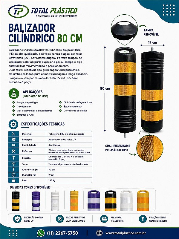 Balizador Cilíndrico 80 cm