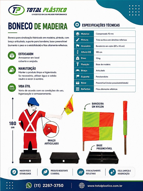 Boneco de Madeira para Sinalização 180 cm