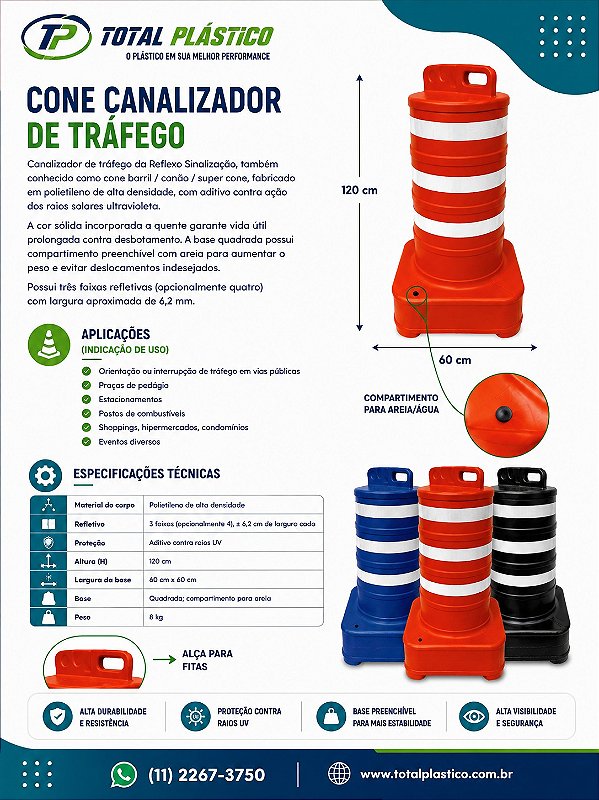 Cone Canalizador de Tráfego 120 cm