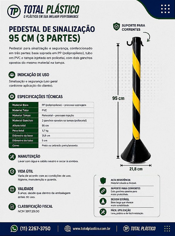 Pedestal de Sinalização 95 cm com Ganchos
