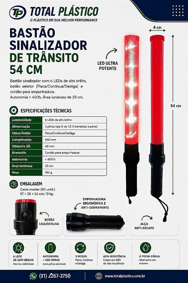 Bastão Sinalizador de Trânsito LED 54 cm