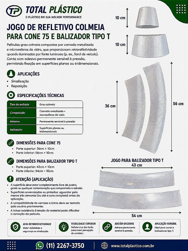 Jogo de Refletivo Colmeia para Cone 75 cm