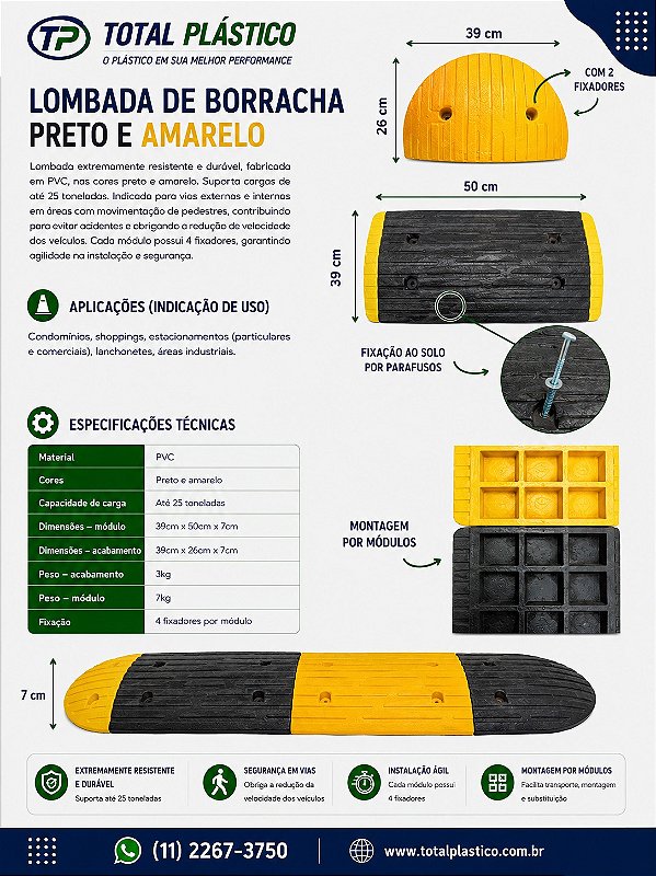 Lombada de Borracha Preta e Amarela Modular