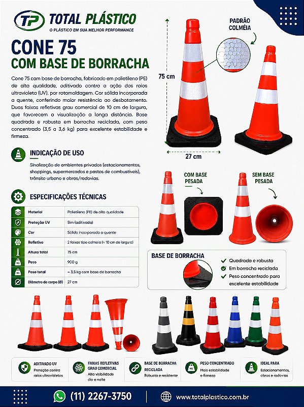 Cone 75 cm com Base de Borracha