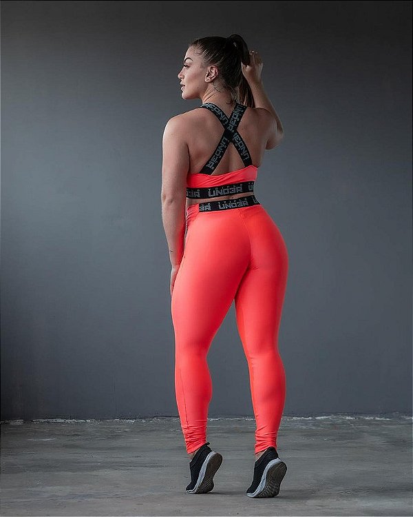 Legging Box Duas Cores Rosa Neon e Preto