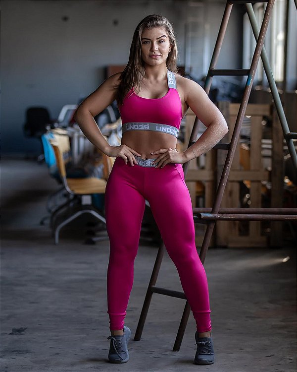 Legging Box Duas Cores Rosa Pink e Cinza
