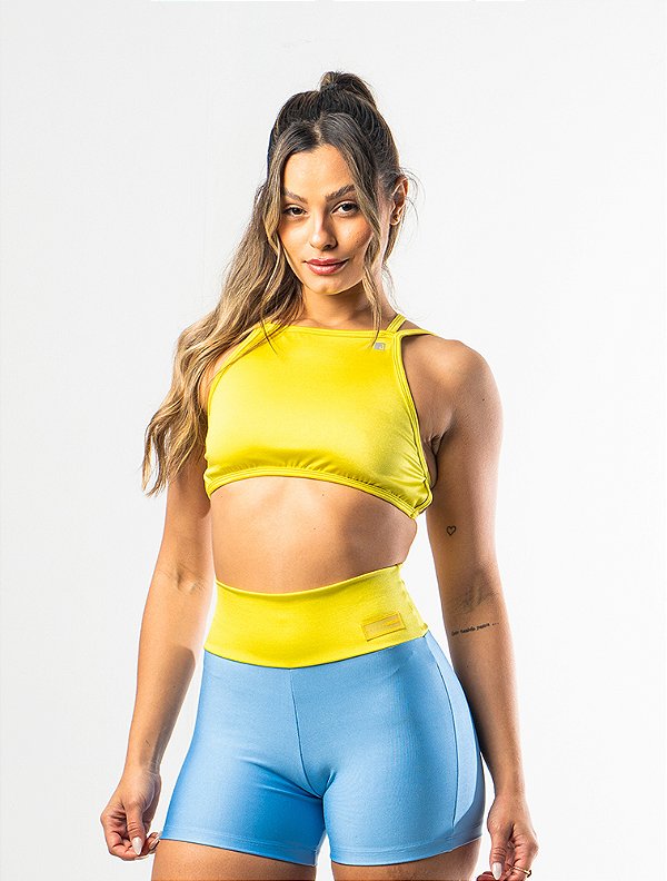 Shorts Duo Azul Céu e Amarelo Shine