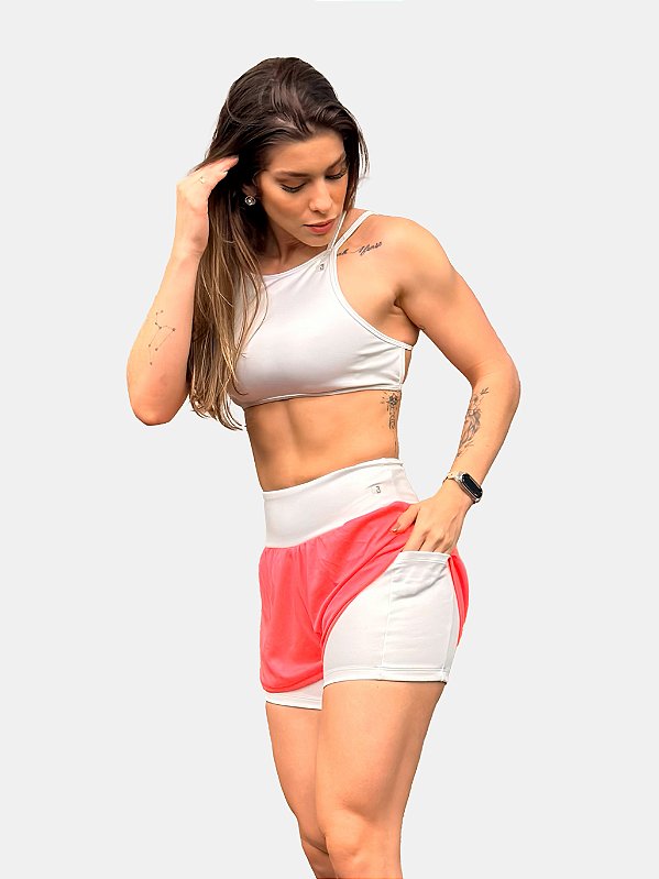 Shorts Speed Branco Shine e Rosa Neon