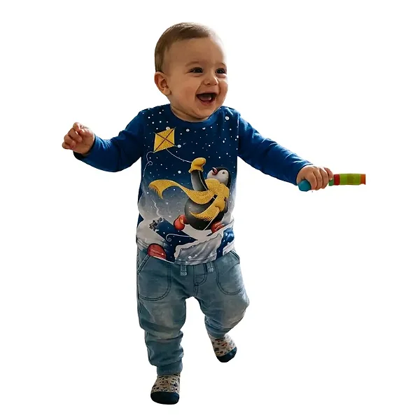 camiseta bebe manga longa pinguim malha algodão macia várias cores tamanhos P e G