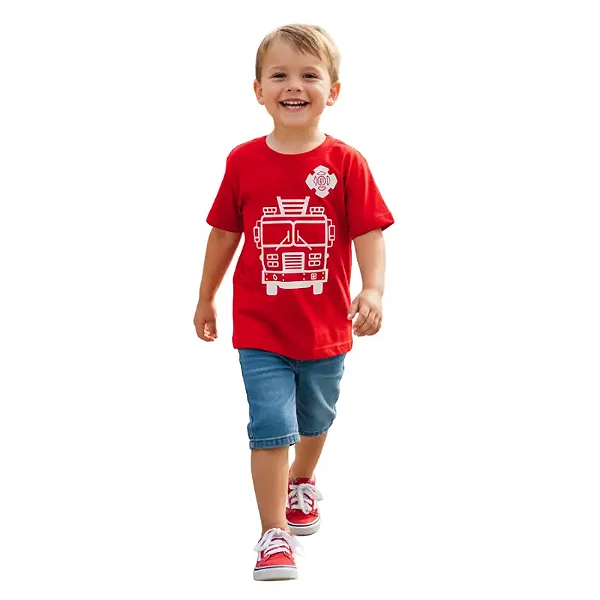 camiseta temática infantil bombeiro caminhão 100% algodão tamanhos 2 a 16