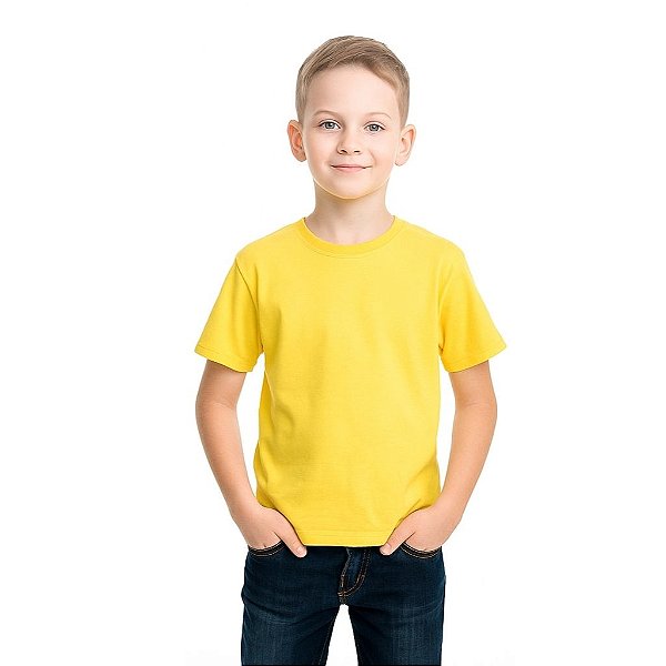 camiseta amarela lisa infantil unissex 100% algodão confortável vibrante tamanhos 2 a 16