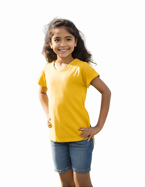 camiseta amarela lisa infantil unissex 100% algodão macia cor vibrante vários  tamanhos 2 a 16