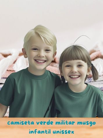 camiseta verde militar musgo infantil lisa unissex 100% algodão macia confortável tamanhos 2 a 16