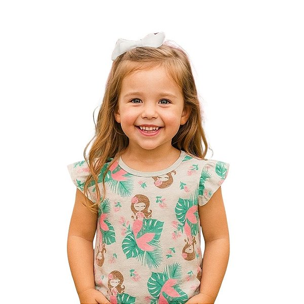 conjunto infantil menina sereia divertida estilosa blusa short algodão confortável várias cores tamanhos 2 a 6 anos