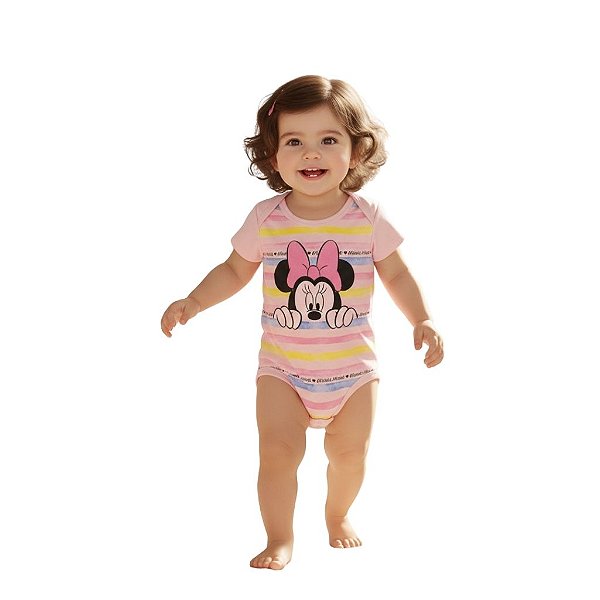 body minnie rosa baby menina listrada disney suedine 100% algodão tamanhos Mb e Gb