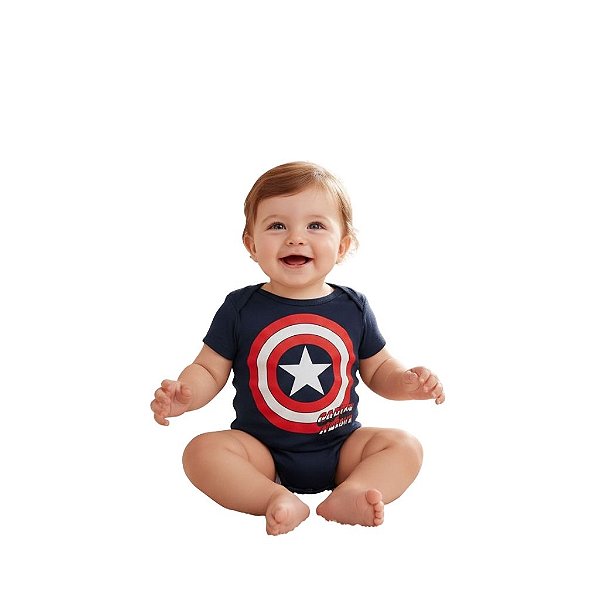 body capitao america baby menino manga curta azul marinho algodão confortável tamanho G