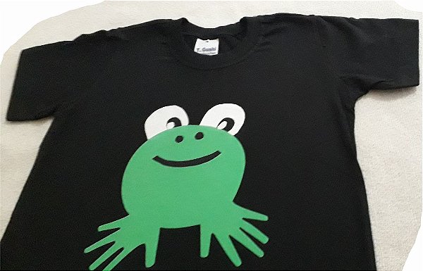 camiseta customizada infantil sapo divertido preta algodão