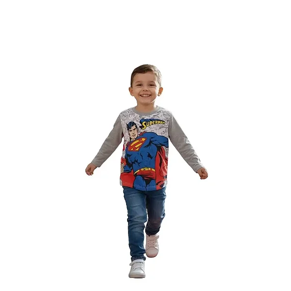 camiseta super homem infantil menino manga longa malha algodão tamanhos 4 a 8