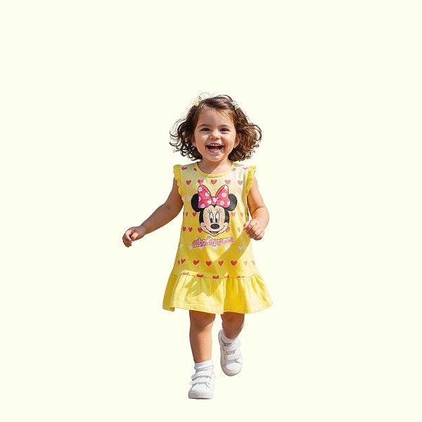 vestido minnie amarelo menina infantil confortável cheia de estilo degradê e babado tamanho 3 anos