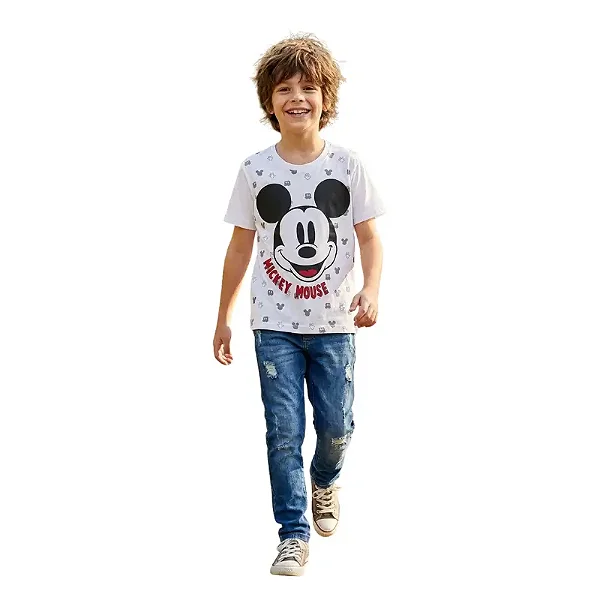 camiseta mickey infantil unissex 100% algodão toque macio branca tamanho 10 anos