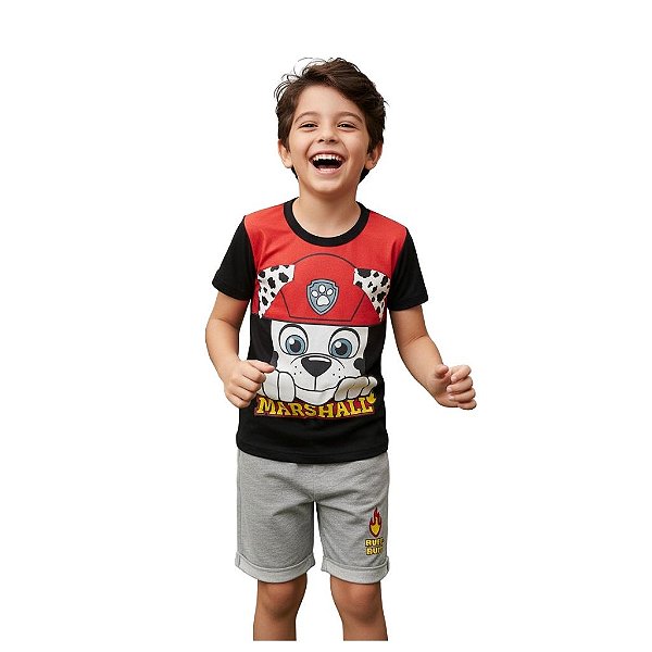 conjunto infantil da patrulha canina marshall camiseta e bermuda várias cores tamanhos 6 e 8 anos