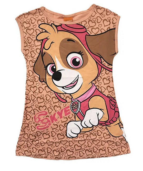 vestido skye patrulha canina rosa algodão vários tamanhos