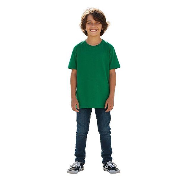 camiseta verde bandeira infantil lisa unissex manga curta 100% algodão toque suave tamanhos 2 a 16 anos