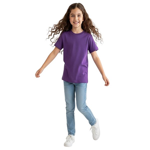 camiseta roxa infantil lisa unissex 100% algodão macia excelente custo benefício tamanhos 2 a 16 anos