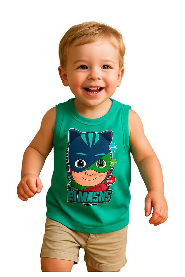 regata pj masks infantil menino algodão estampa face dos personagens várias cores tamanho 2 anos