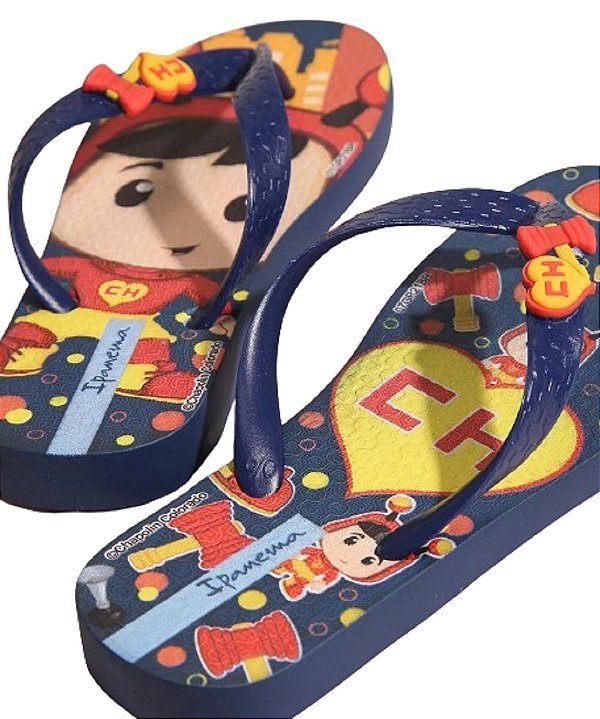 chinelo infantil chaves chapolin desenho estampado azul unissex tamanhos 23 a 32