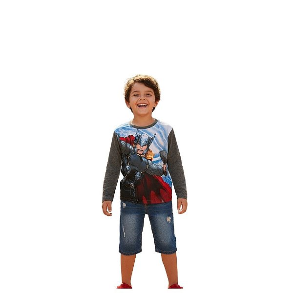 Camiseta Thor Infantil Masculina Manga Longa 100% Algodão Várias Cores Tamanhos 4 e 10 Anos