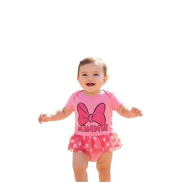 body minnie rosa bebê menina glitter babado em tule meia malha algodão tamanho M