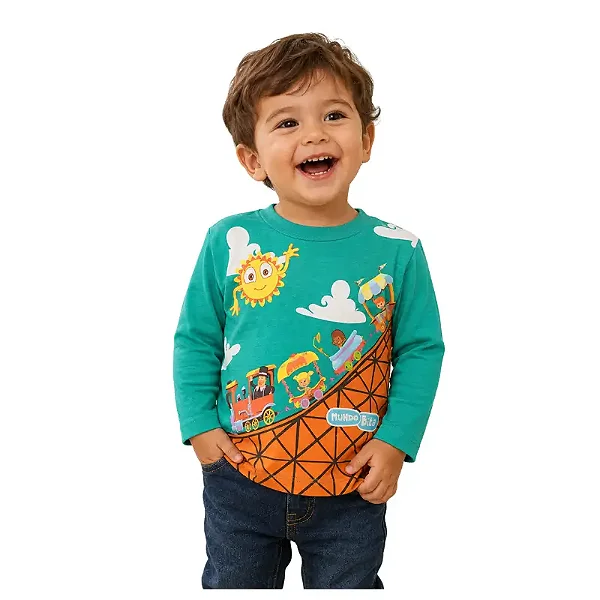 camiseta bebe menino mundo bita manga longa algodão várias cores tamanhos 1 e 2 anos